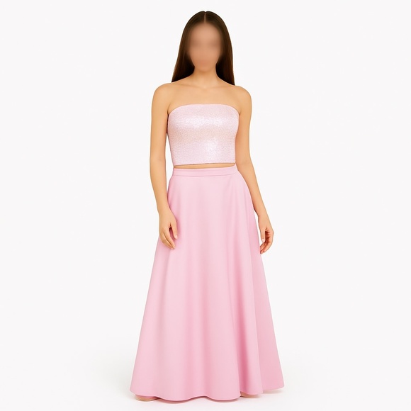 🌸 Hugo Buscati Collection 2-Piece Set -Sequin Tube Top + Satin Maxi Skirt-Sz 12 - Picture 1 of 11